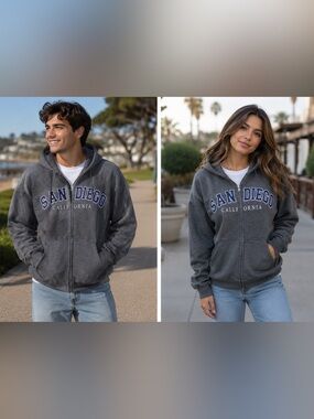 San Diego California Charcoal Zip Hoodie men’s women